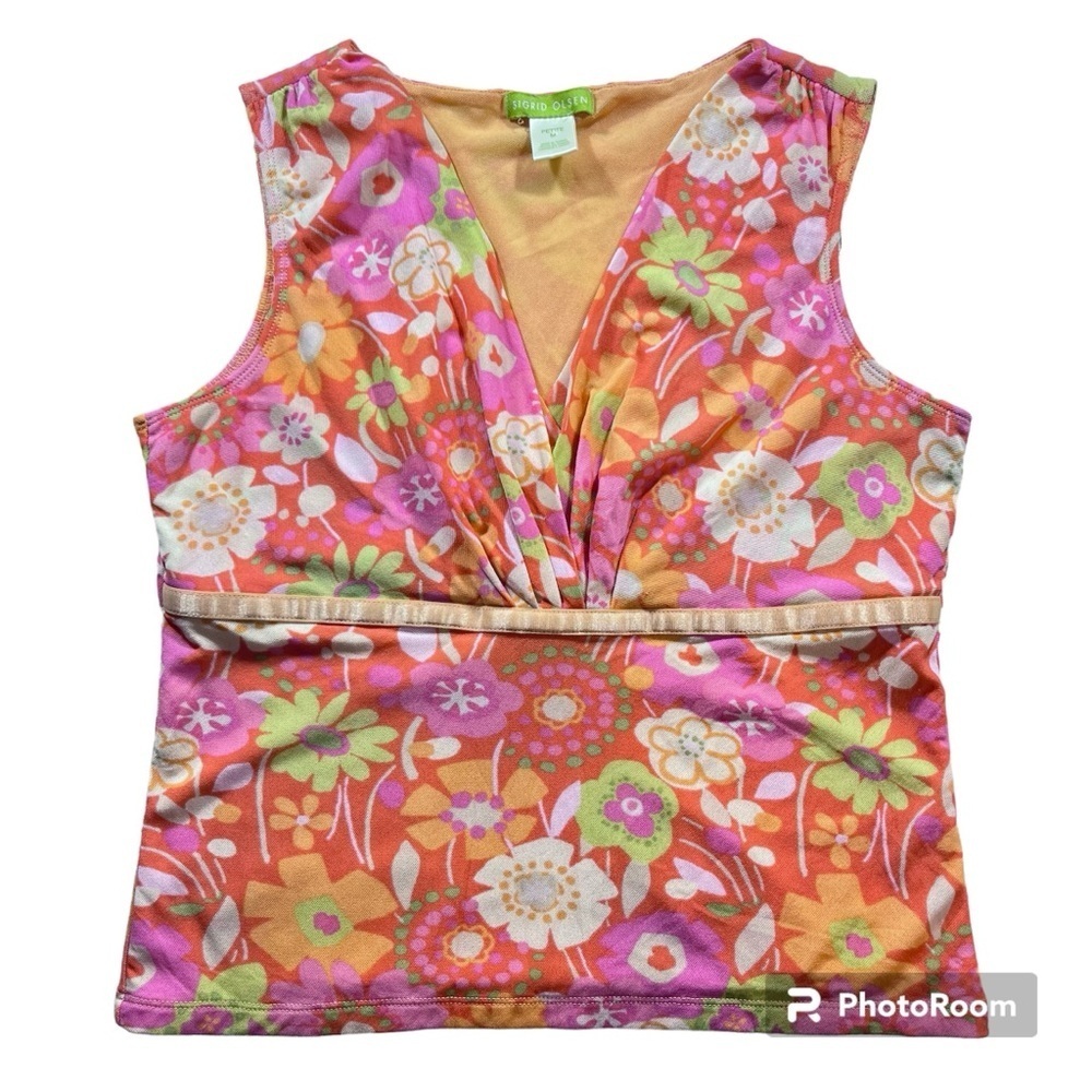 Sigrid Olsen Women’s Petite 70’s Style Floral Print Sleeveless Top